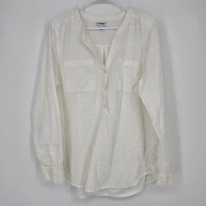 Old Navy Swiss Dot Henley Blouse XL White Cottagecore Boho Long Sleeve Top